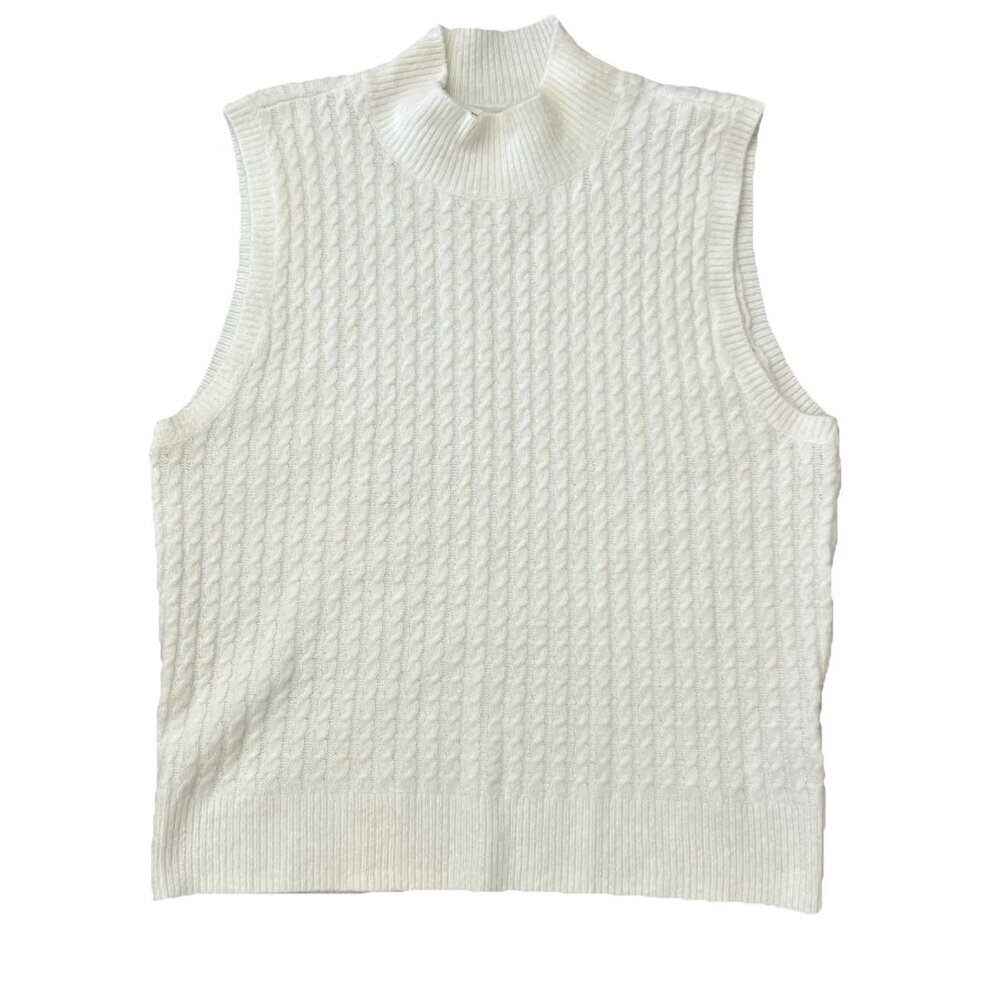 Abercrombie & Fitch Mock Neck Sleeveless Sweater Cable Knit Size Large Cream